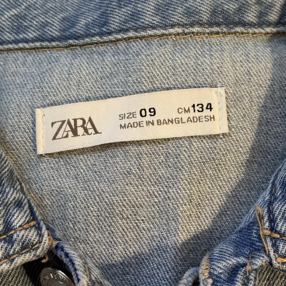 ZARA Girls Sz 9 Denim Blue Jean Utility Jumpsuit Wide Leg Streetwear